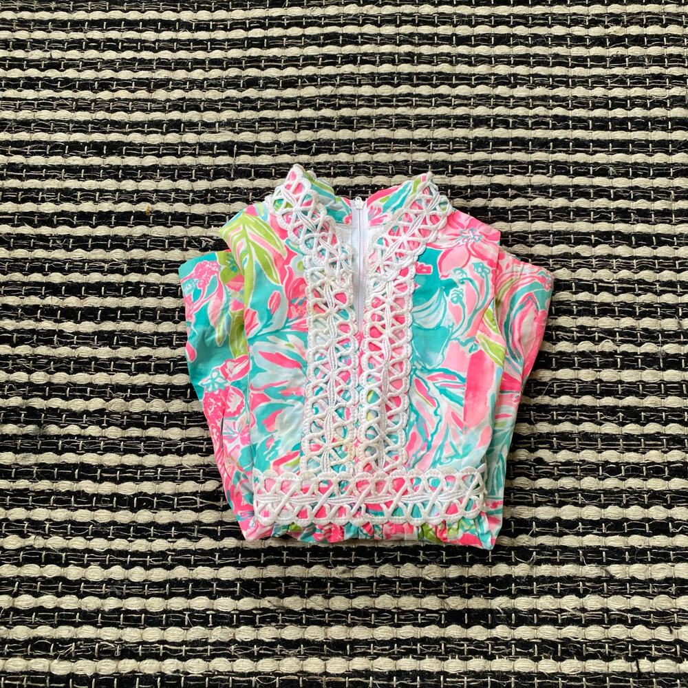 🌿Lilly Pulitzer Mini Girls Franci Floral High Collar Crochet Lace Trim Dress 4